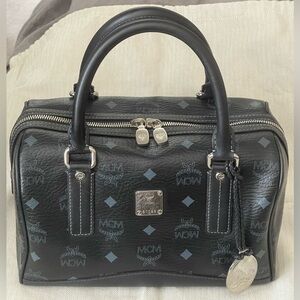 MCM Black Visetos Boston Satchel Bag with Silver-tone hardware 🖤💯Authentic